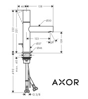 MEDIDAS MONOMANDO LAVABO 110 UNO AXOR